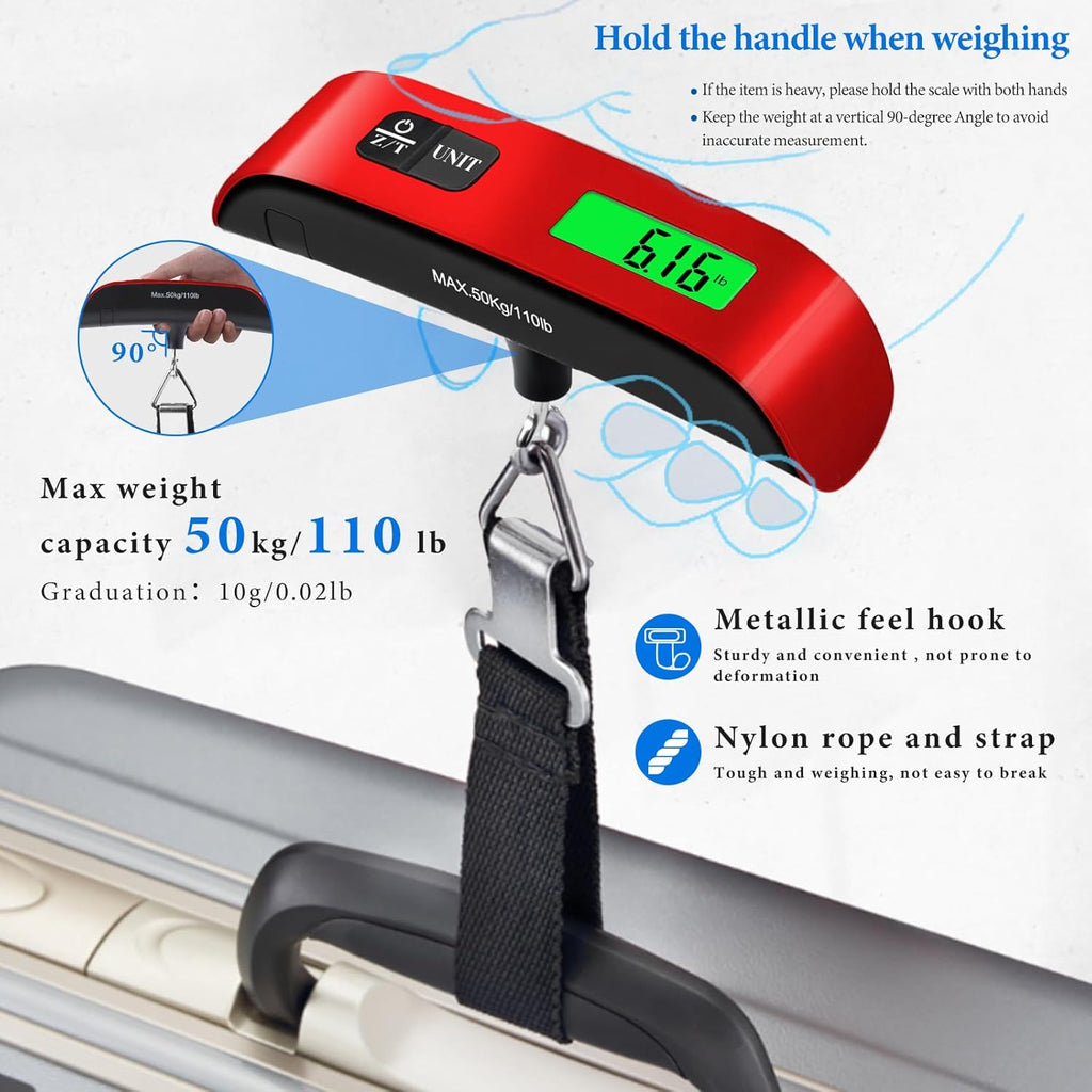 Skiennix Luggage Scale - 110lb Digital Weight Scale with LED Display & 4 Unit Switching | Red