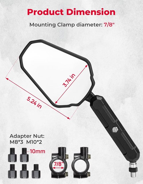 KEMIMOTO Universal Rearview Motorcycle Mirrors - Adjustable M8/M10 Bolt, 360° Convex Design, Foldable