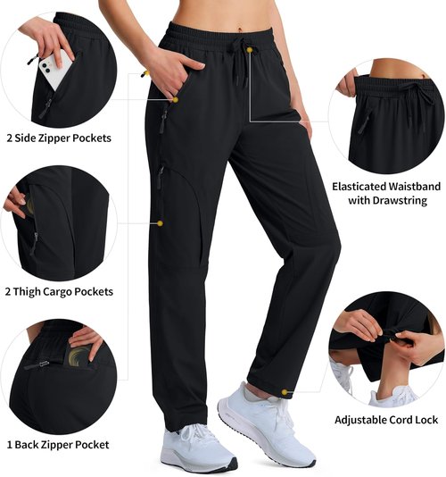 Hugut Women's Hiking Pants - Quick Dry Lightweight Cargo Design | UPF 50 Water Resistant with Zipper Pockets