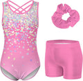 Idgreatim Gymnastics Leotards for Girls - Shiny Tumbling Outfits with Shorts | Sizes 5-10 Years