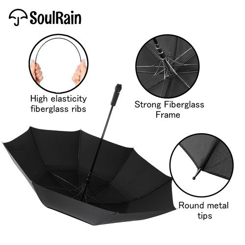 SoulRain 62 Inch Arc Umbrella Double Layer Vented Big Windproof Waterproof Umbrellas,Automatic Open Golf Umbrella for Men and Women and Family(black)