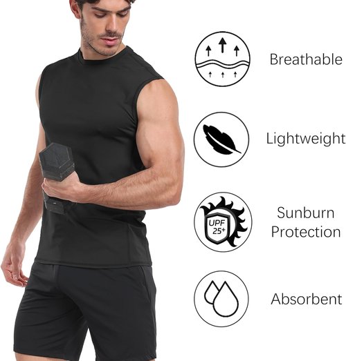 HovSiyla Men's Compression Shirt - Cool Dry Sleeveless Baselayer for Athletic Workouts | Black