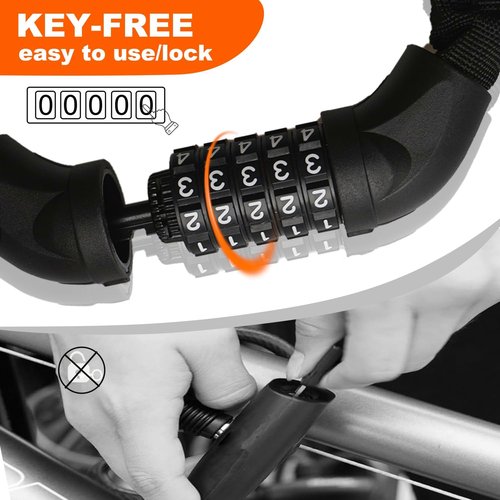 Heavy Duty Bike Lock Chain by [Brand Name] - 5 Digit Combination Anti-Theft Security | 3.2 Feet Long, Black