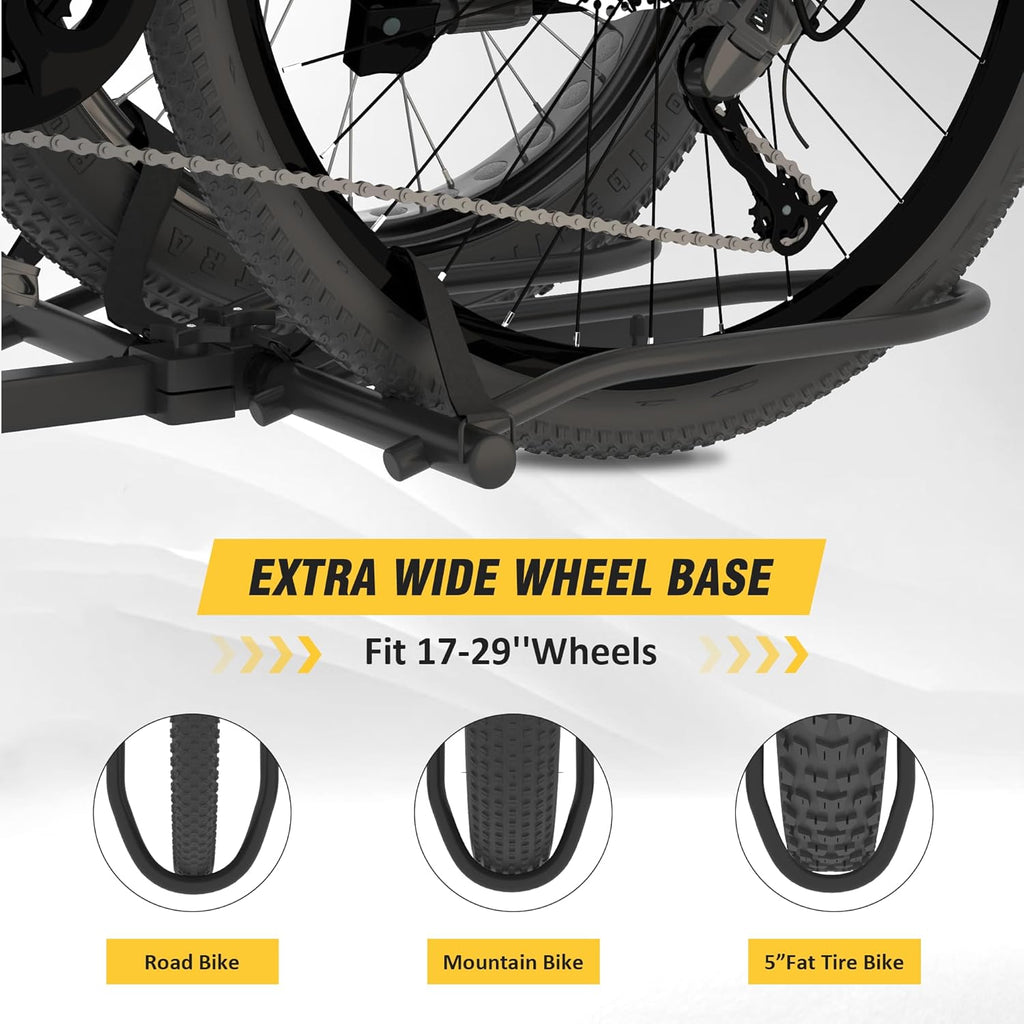 Skiennix Hitch Bike Rack - Wobble-Free Smart Tilting Design | 2-Bike Capacity for Standard & Fat Tire E-Bikes, 200 lbs