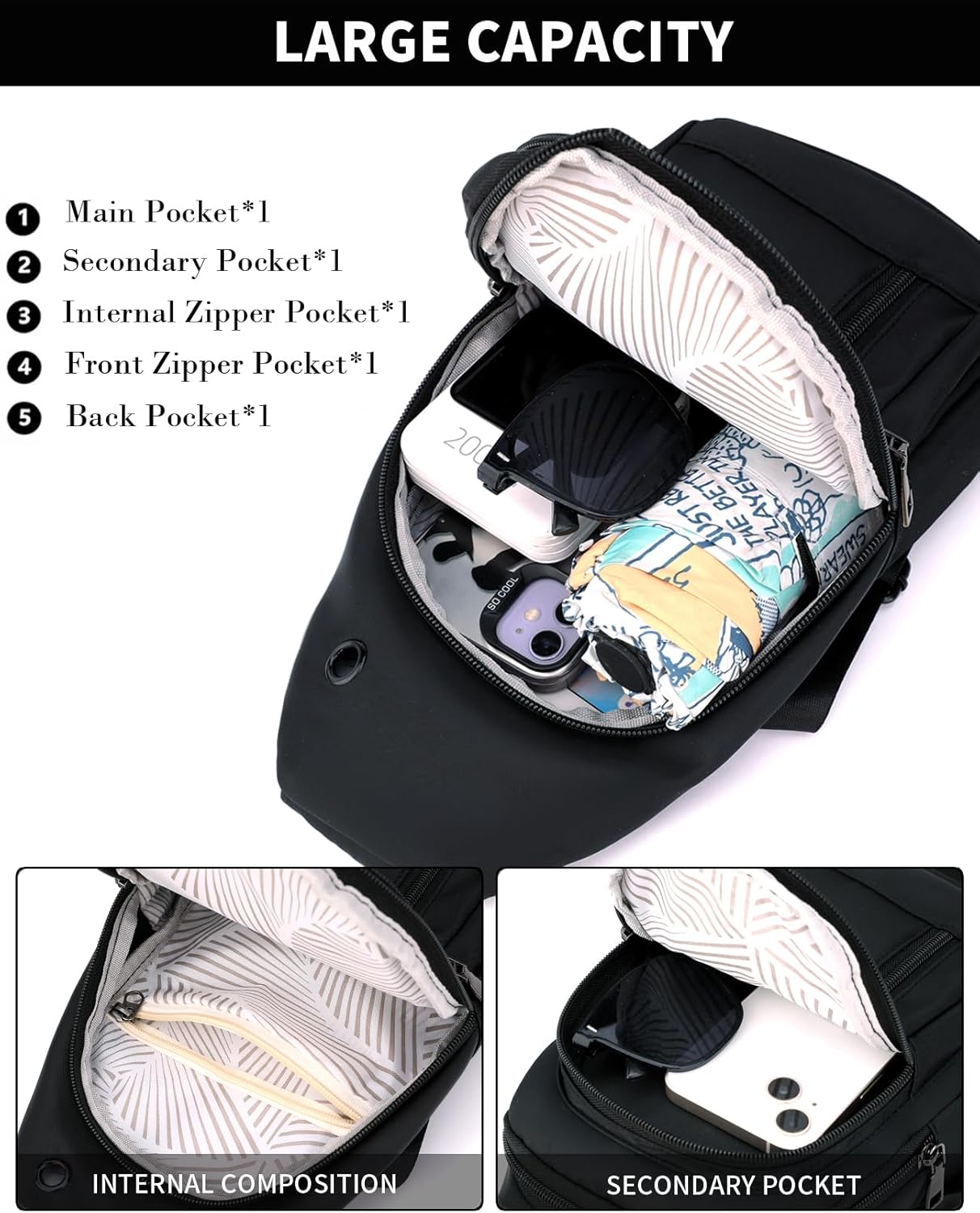 Seoky Rop Sling Bag - Versatile Crossbody Backpack for Travel & Hiking | Compact White Design
