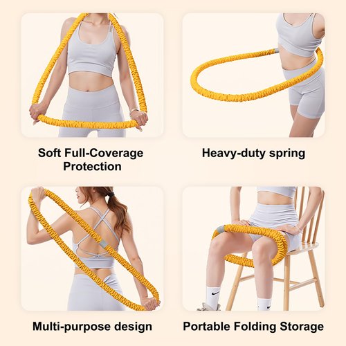 3.2lbs Soft Spring Weighted Hoop for Adults, Portable Core Workout Fitness Hoop, Quiet & Pinch-Proof Design for Effective Exercise (Light Yellow)