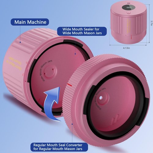 LOVE MOMENT Electric Mason Jar Vacuum Sealer Kit - Ideal for Wide & Regular Mouth Jars | Pink