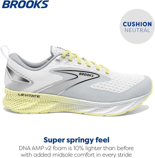 Brooks Women’s Levitate 6 Running Shoes - Lightweight Comfort in White/Oyster/Yellow - Size 5 Medium