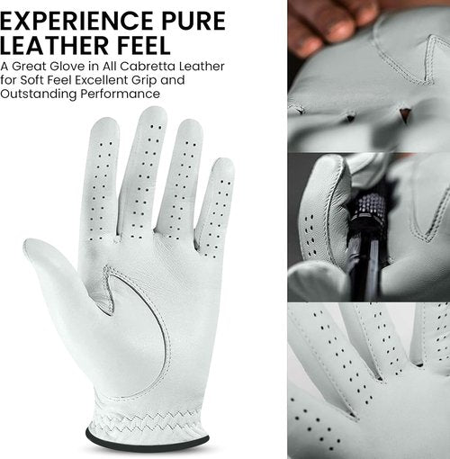 Cabretta Leather Golf Gloves for Men - Premium Soft Grip with Ball Marker | Comfortable Fit, Sizes S-XXL