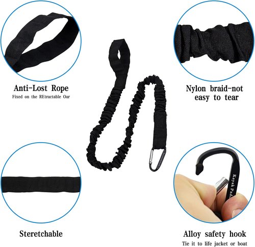 Kayaking Paddle Leash - Stretchable Coiled Tether for Kayak & Fishing Rod | Extends to 59 Inches (Black)