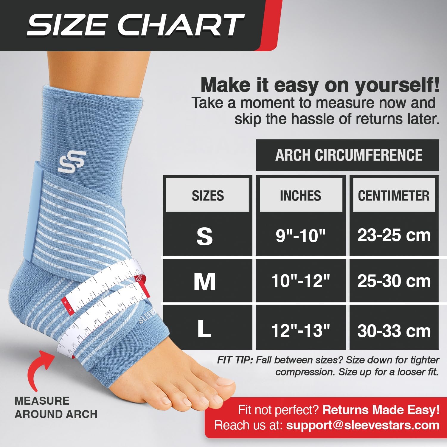 Stars Ankle Brace - Compression Sleeve for Sprained Ankle Relief | Customizable Support in Light Blue (L: 12"-13")