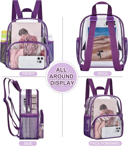 Busiuw Clear Stadium Backpack - 12x12x6 with Front Pocket for Concerts & Sports | Purple