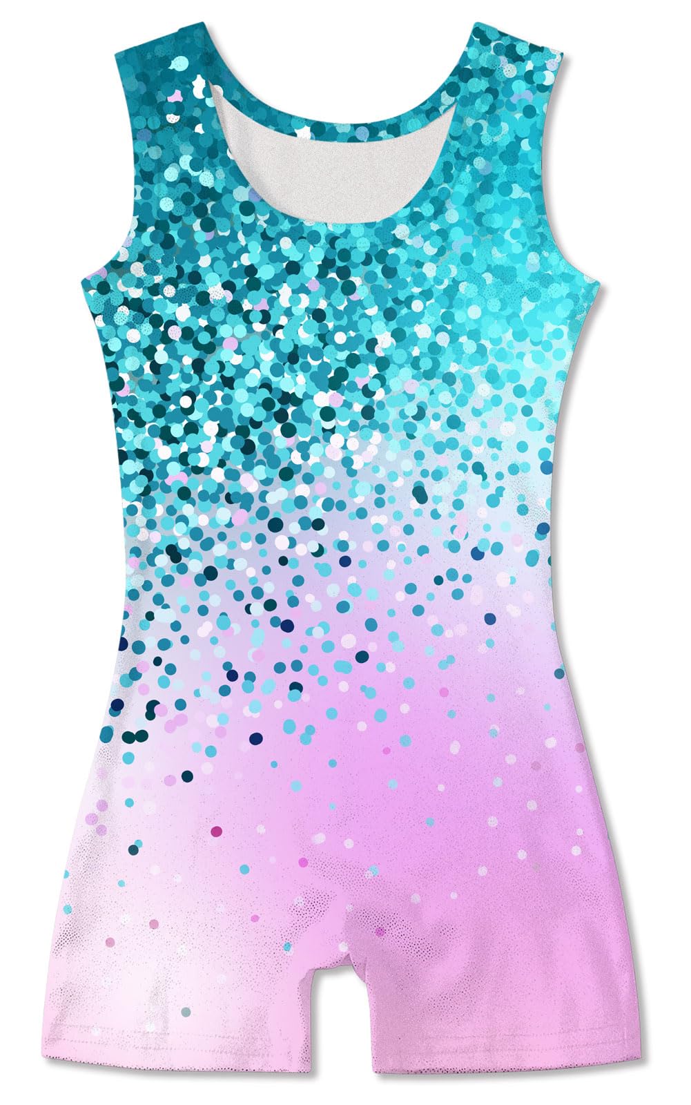 Funnycokid Gymnastics Leotards for Girls Kids Outfits Sparkly Unitards Clothes with Shorts, Diamond Mint Green Pink, 6-7 Years