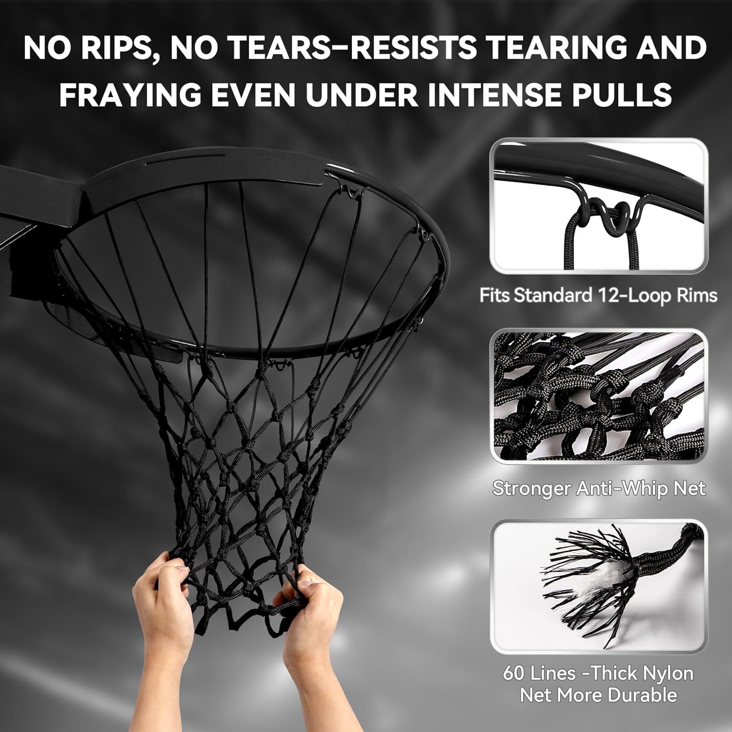 Skiennix Heavy Duty Basketball Net Replacement - All Weather Nylon with 12 Loops | Fits Standard Rims