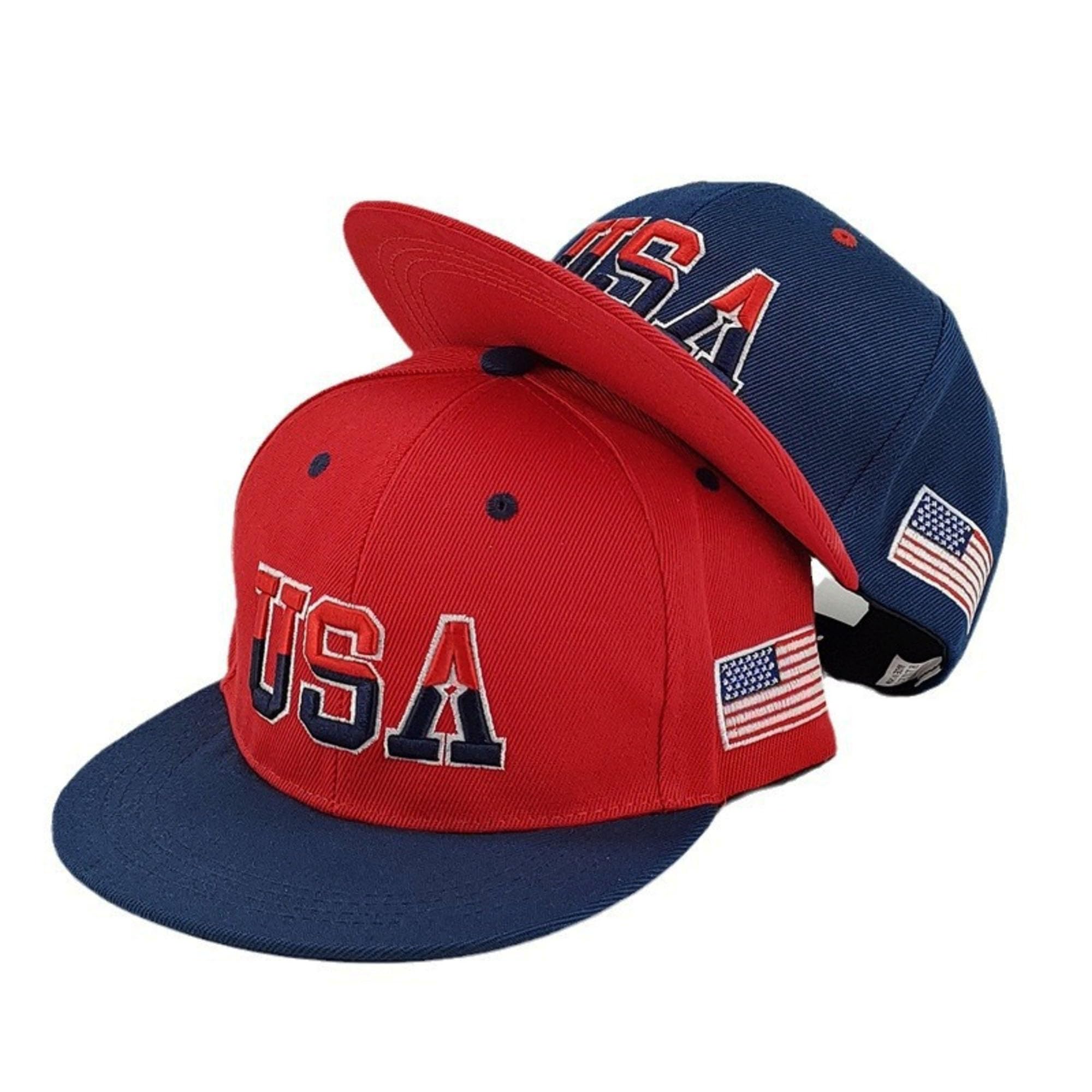 USA Snapback Hats for Men Women American Flag Baseball Cap Adjustable Cotton Embroidered Flat Brim Hat Patriotic Dad Hat Trucker Cap White