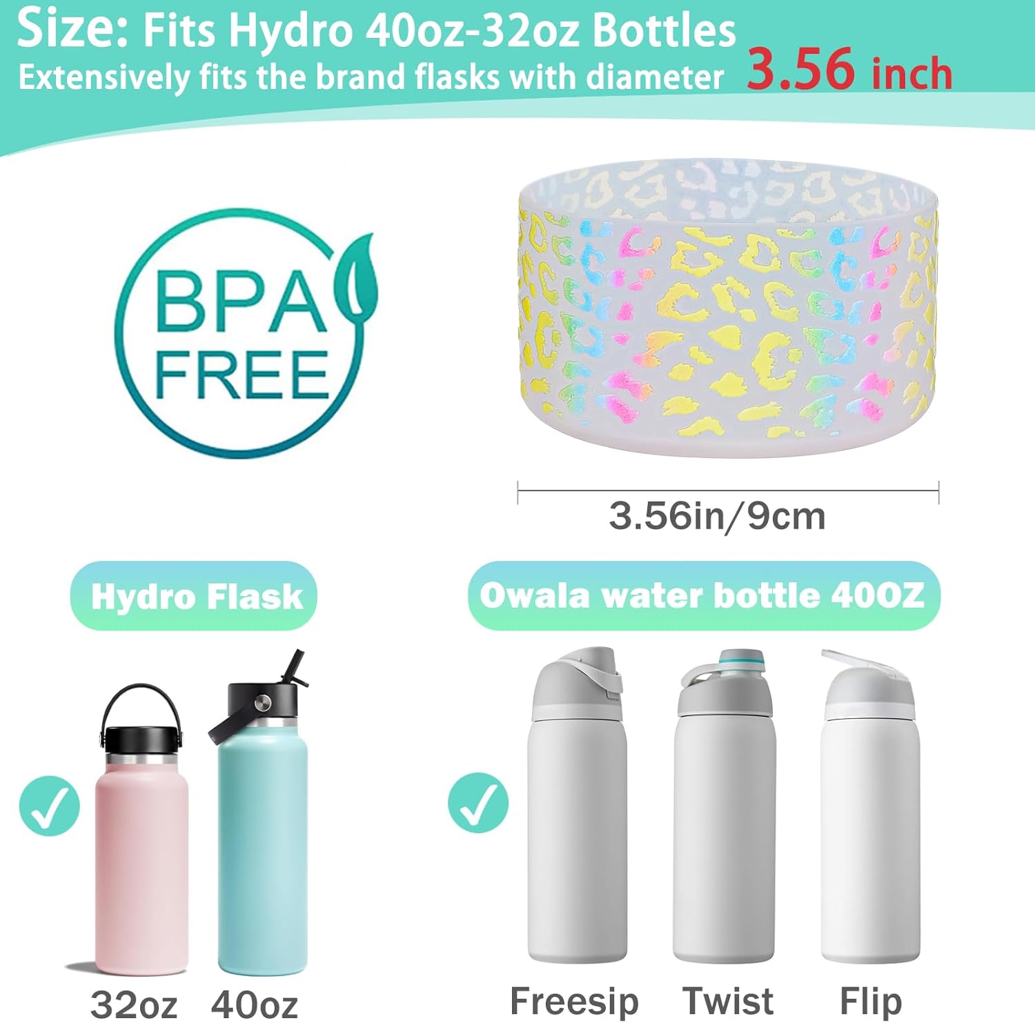 WK IEASON Hydro Flask Protective Silicone Base Cover - Anti-Slip Sleeve for Wide Mouth Bottles | 3.56" Diameter