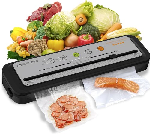 MEGAWISE 2025 Vacuum Sealer Machine - One-Touch Automatic Sealing in 10-20 Seconds | Compact Design with 10 Bags (Grey)