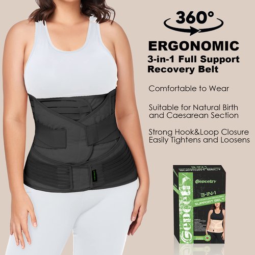 3 in 1 Postpartum Belly Band Wrap Support Recovery Girdles Abdominer Binder Post Surgery Belly&Waist&Pelvis Support Belt & Back Brace (Black, XX-Large)
