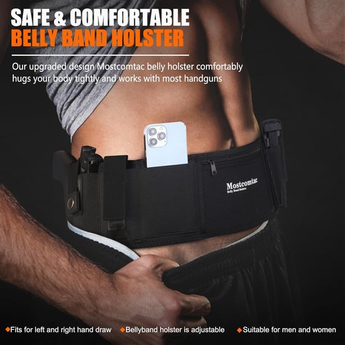Mostcomtac Belly Band Holster - Comfortable Neoprene Gun Holster with Zip Pocket for Glock 17-43X, Taurus, Ruger LCP, M&P Shield