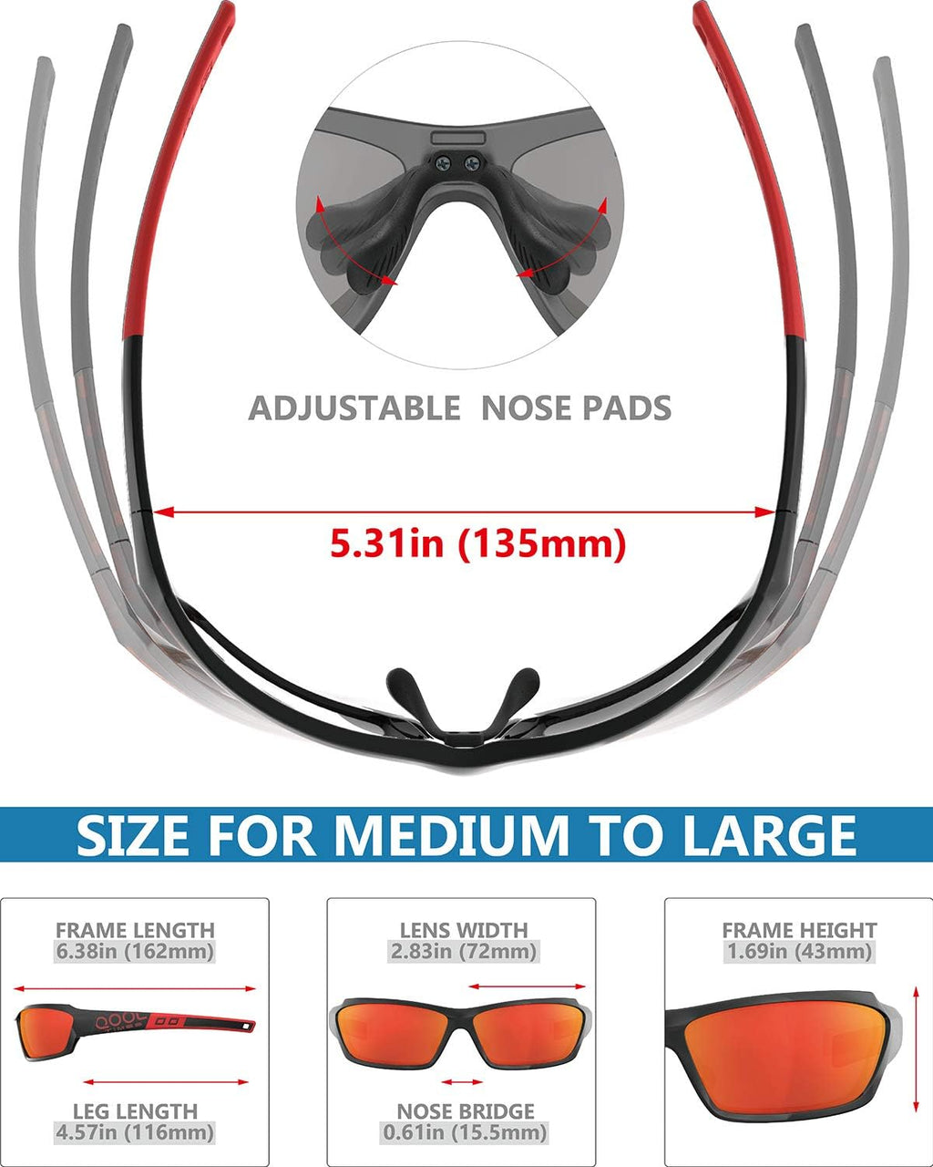 Polarized Fishing Sunglasses | UV400 Protection, Adjustable Nose Pad | Ideal for Men & Women