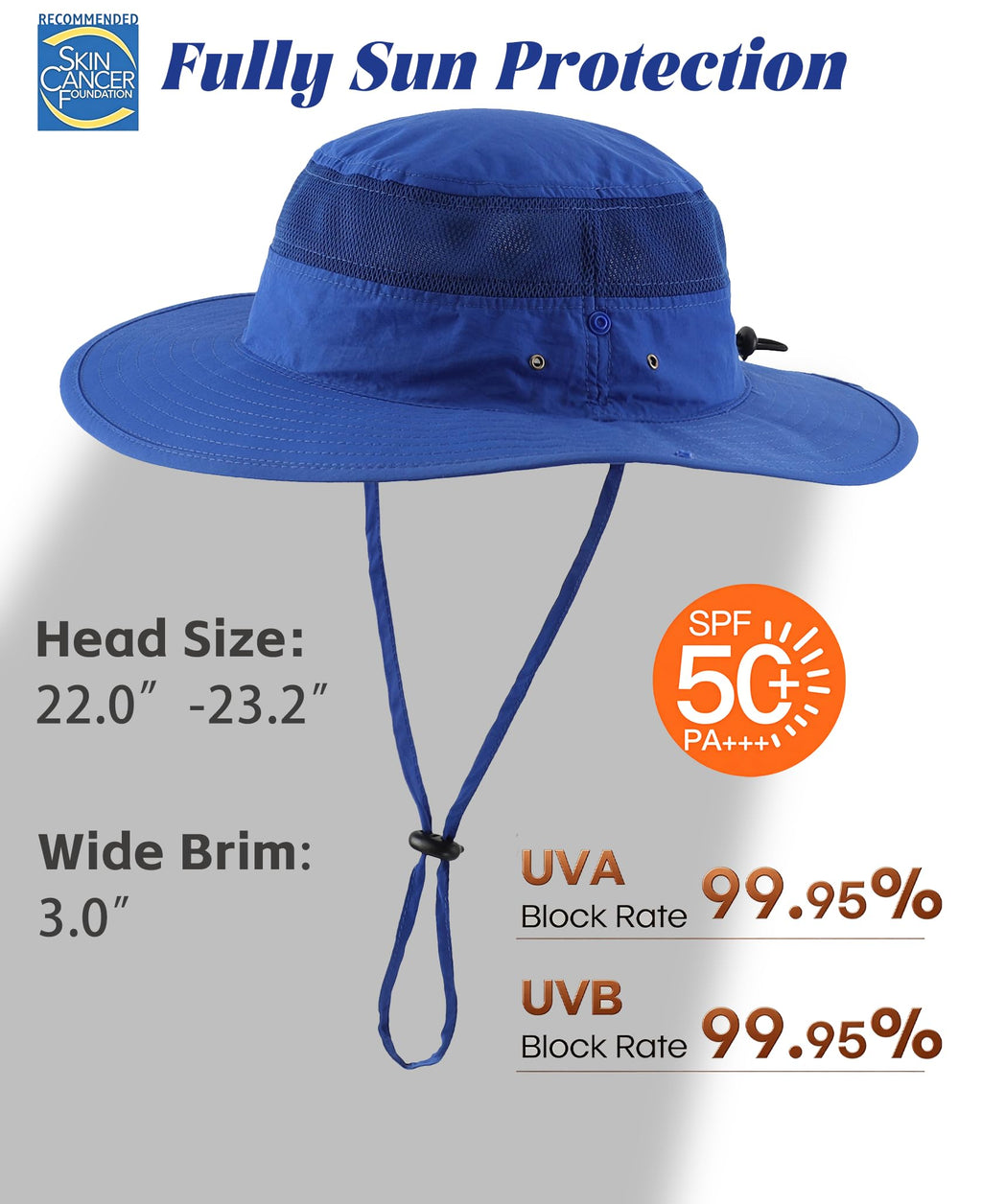 Connectyle Wide Brim Bucket Hat for Men Women UV Sun Protection Hat for Fishing Hiking Gardening Summer Beach Hats Royal Blue