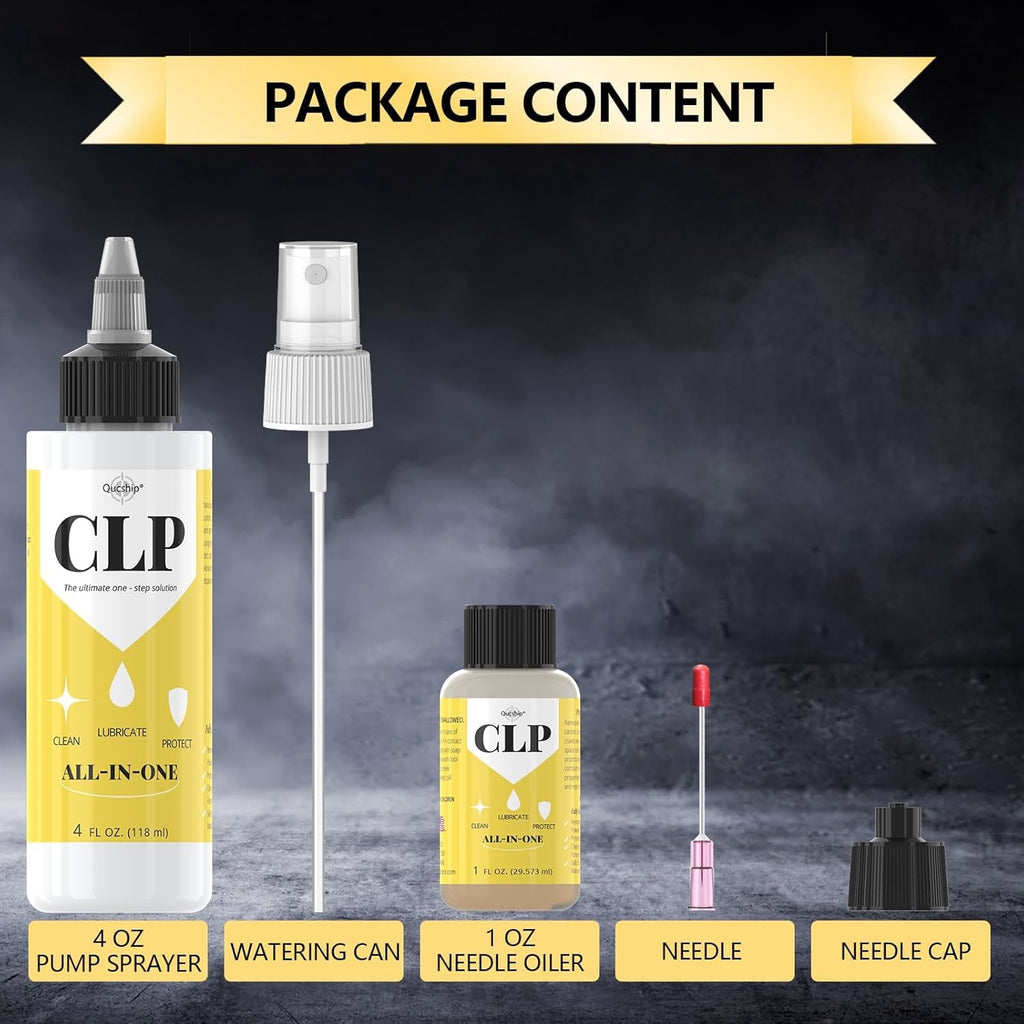 Qucship Gun Oil Cleaning Kit - Multi-Purpose CLP Lubricant & Protector | 4 oz & 1 oz Needle Oiler