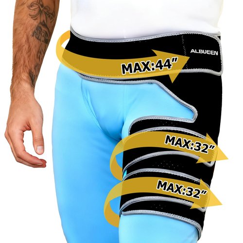 Compression Support Wrap for Thigh Injury,Hip Brace for Women Men Sciatica Pain Relief Devices,Hip Flexor Compression Wrap for Comfortable Thigh,Sciatic Nerve,Labral Tear,Hamstring Pull(Black-Right)