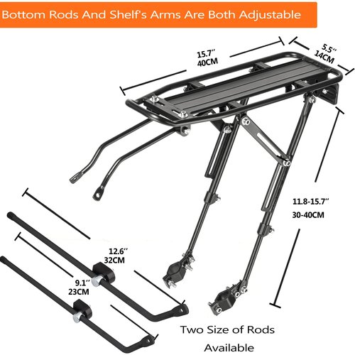 YONTUO Rear Bike Rack with Large Size Reflective,Bike Cargo Rack with Extra Long Mounting Brackets,Universal Adjustable Touring Carrier Rack,Large Capacity Bike Pannier Rack
