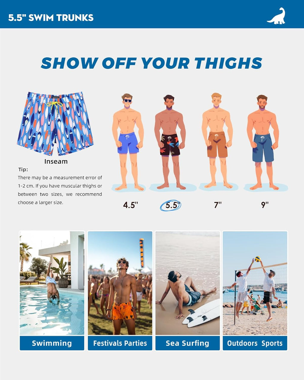 Surf Cuz Men's Swim Trunks - Quick Dry 5-Inch Bathing Suit with Compression Liner & Zipper Pockets