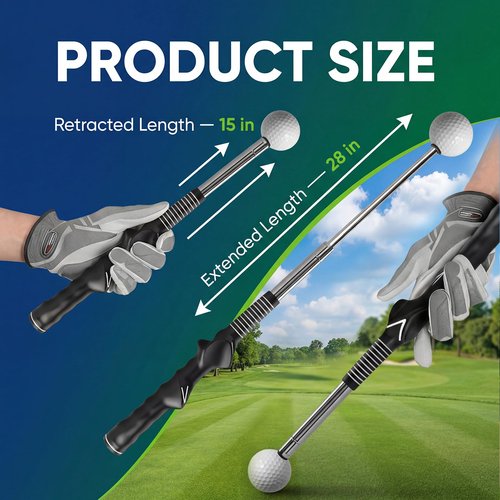 chufa Retractable Golf Swing Trainer, Telescopic Practice Club with Click Feedback, Right-Handed Ergonomic Grip & Arm Band, Grip/Posture Correction, Portable Indoor/Outdoor Tempo & Swing Path Aid