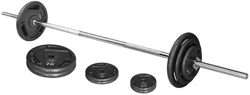 Fitvids Signature Fitness Cast Iron Standard Weight Plates Including 5FT Standard Barbell with Star Locks – 45-Pound Set (35 Pounds Plates + 10 Pounds Barbell) – nan – Black