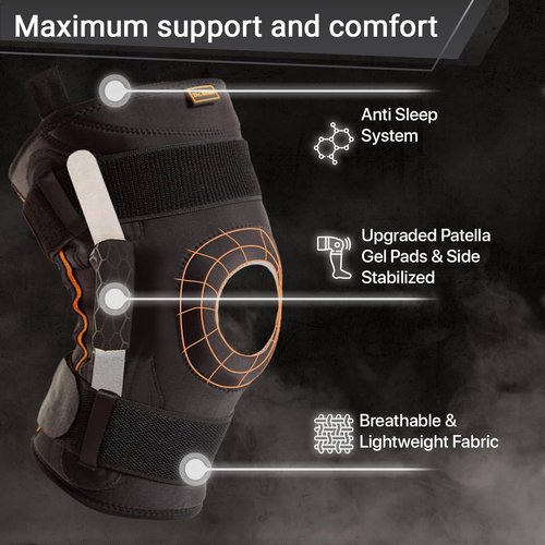 Dr. Brace® Elite Adjustable Knee Brace - Side Stabilizers & Patella Gel Pads for Pain Relief (Medium)