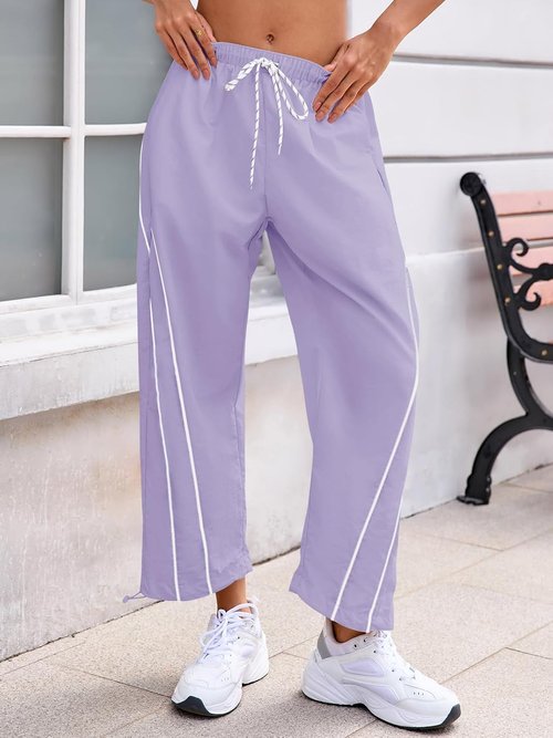 Fisoew Women's Baggy Wide Leg Pants - Casual Elastic Waist with Pockets | Perfect for Hiking & Workouts