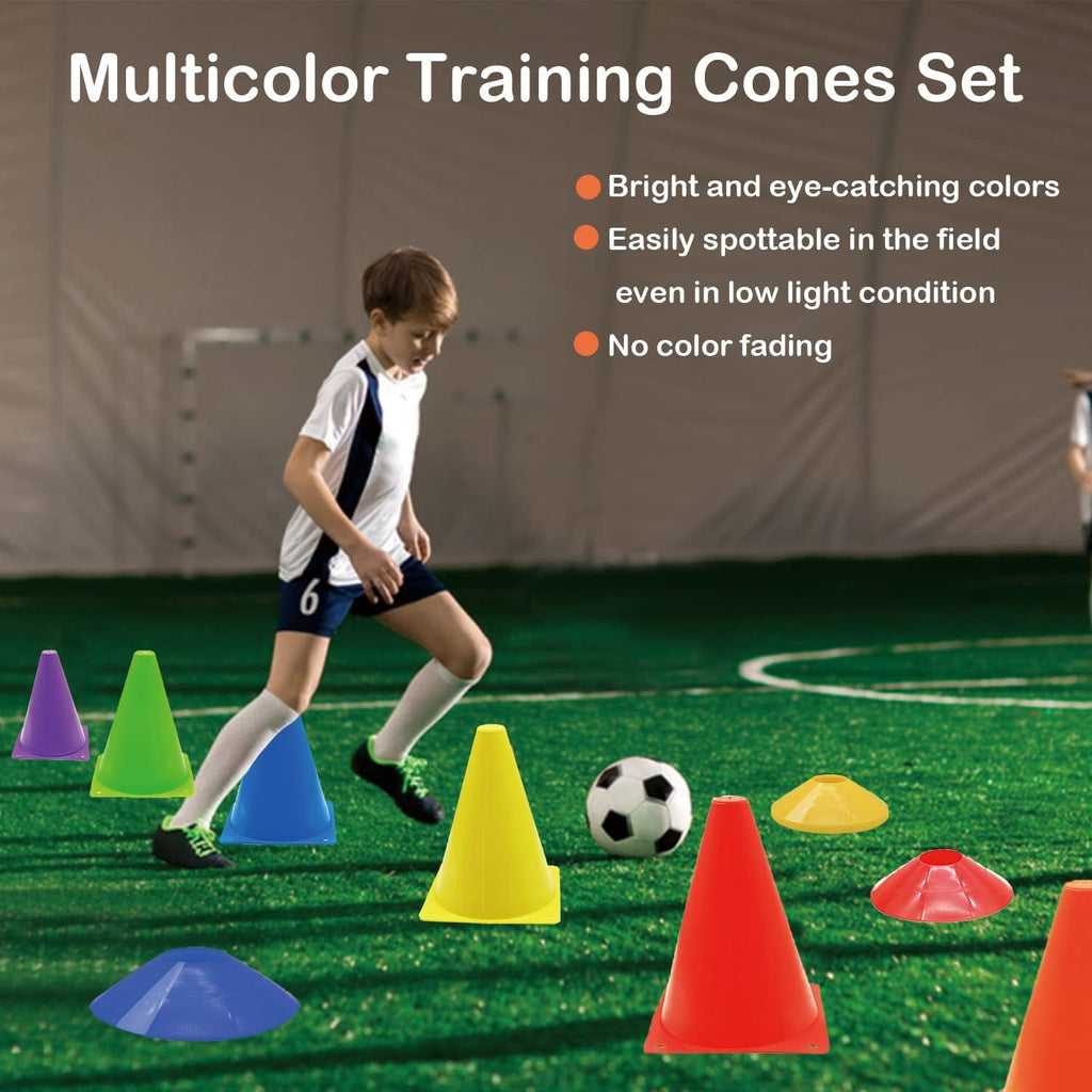Skiennix Soccer Training Cones - 12/24/48 Pcs Multicolor 7" or 9" Field Cones for Sports Drills