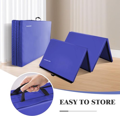 Fitvids Folding Gymnastics Mat - High-Density Portable Exercise Mat with Carrying Handles | 4'x8'x2" for Yoga, Pilates, MMA & Home Workouts