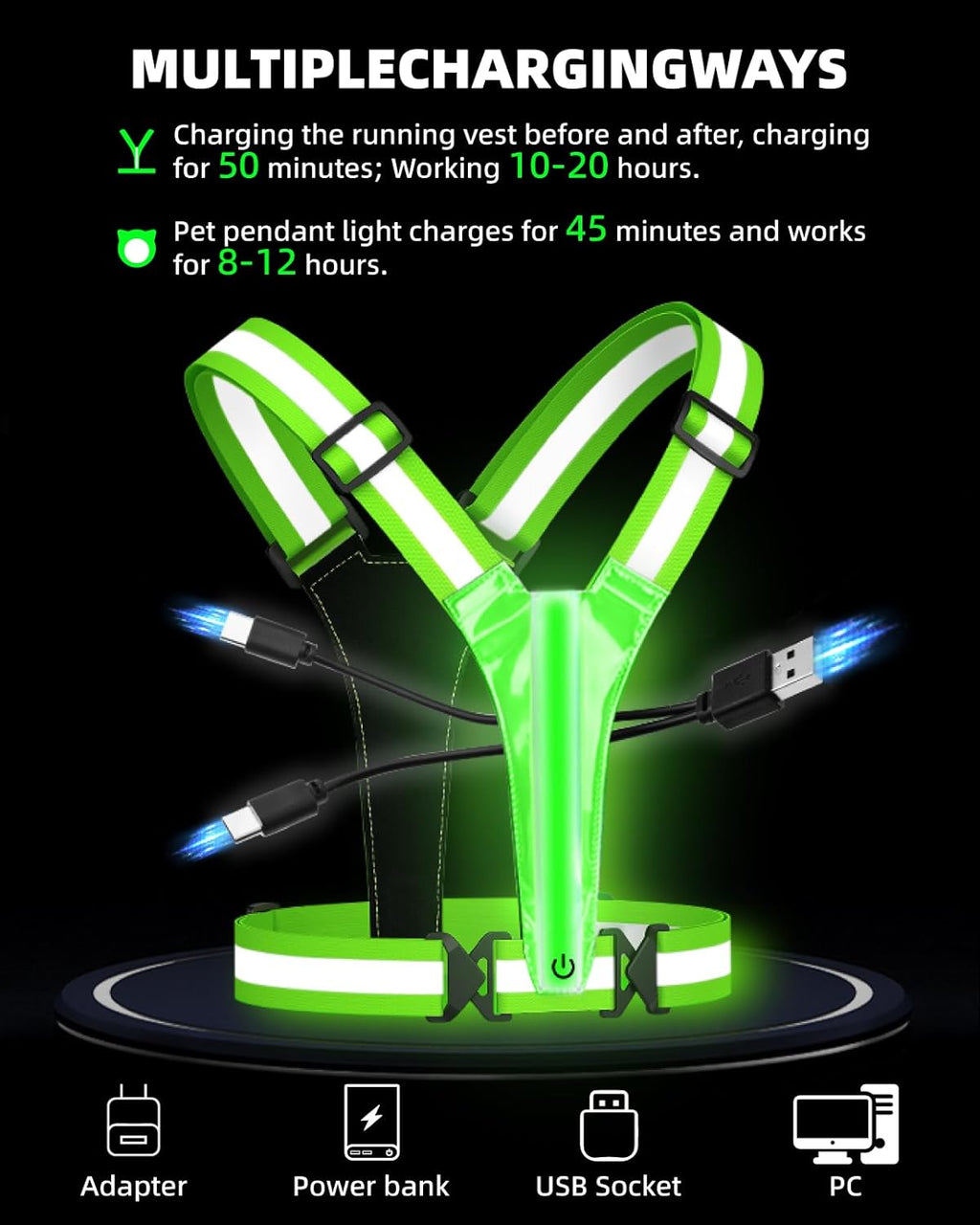 Skiennix LED Reflective Vest | High Visibility Safety Gear for Running, Cycling & Dog Walking - Adjustable Fit for All Sizes