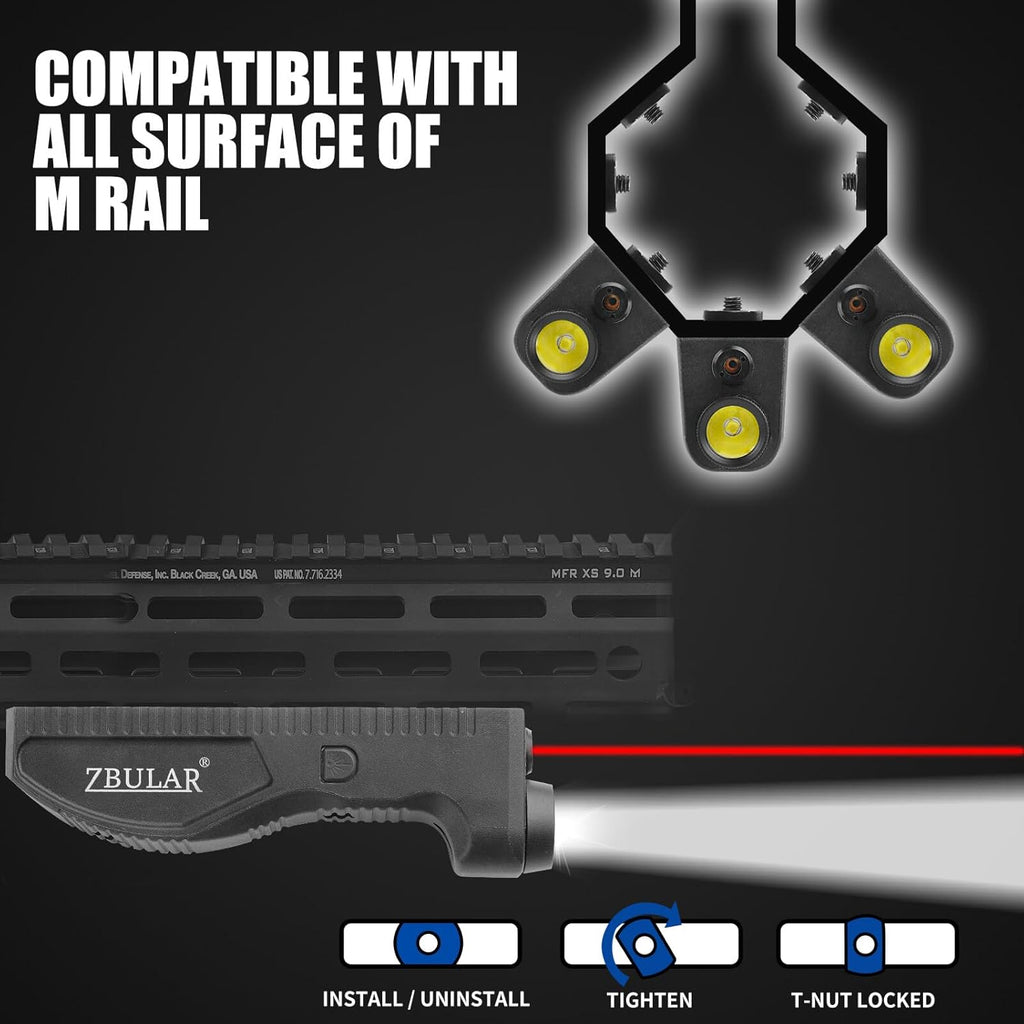 ZBULAR 1650 Lumens Flashlight with Strobe Function & Red Laser Sight - USB-C Rechargeable