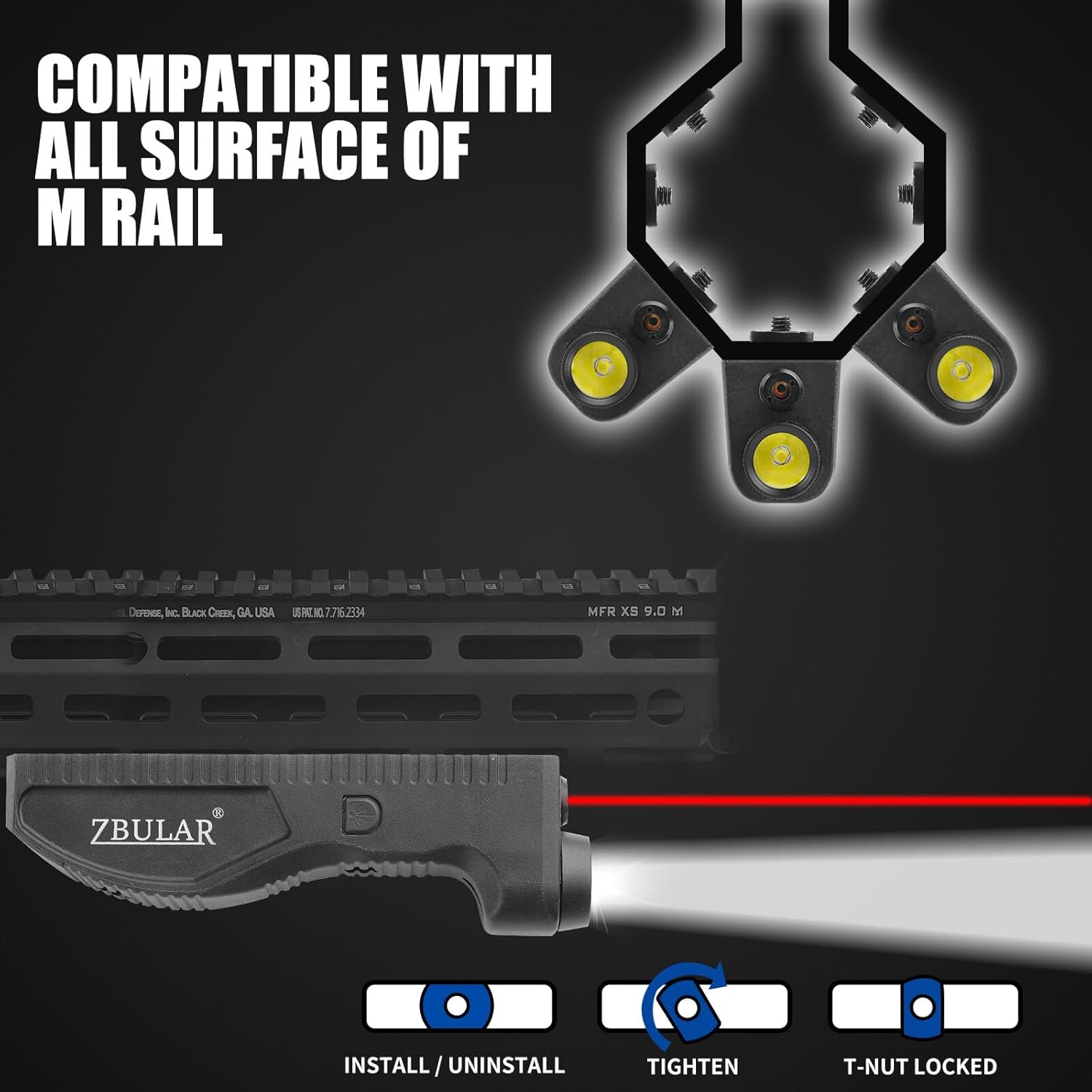 ZBULAR 1650 Lumens Flashlight with Strobe Function & Red Laser Sight - USB-C Rechargeable