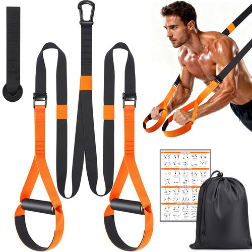 TOBWOLF Adjustable Home Suspension Straps Training Kit, All in One Compact Resistance Trainer Straps & Door Anchors, Suitable for Home Gyms, Travel, Core Training & Full-Body Fitness