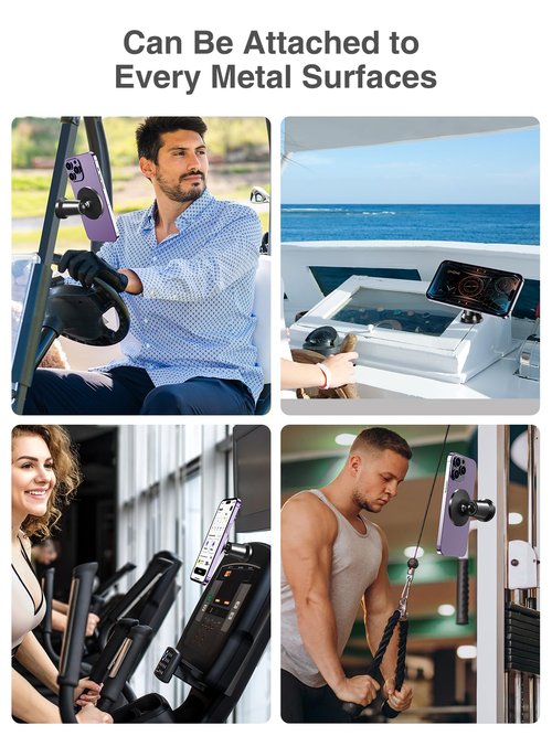 elitehood Dual Magnetic Golf Cart Phone Holder, Strongest Magnets Golf Cart Phone Mount for Magsafe iPhones 13, 14, 15 Series, Attaches magnetically to Golf cart/Gym Equipment or Any Metal Surface