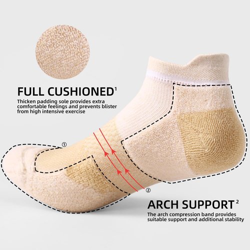 FITRELL Ankle Running Socks - 5-6 Pairs of Cushioned Low Cut Athletic Socks for Women