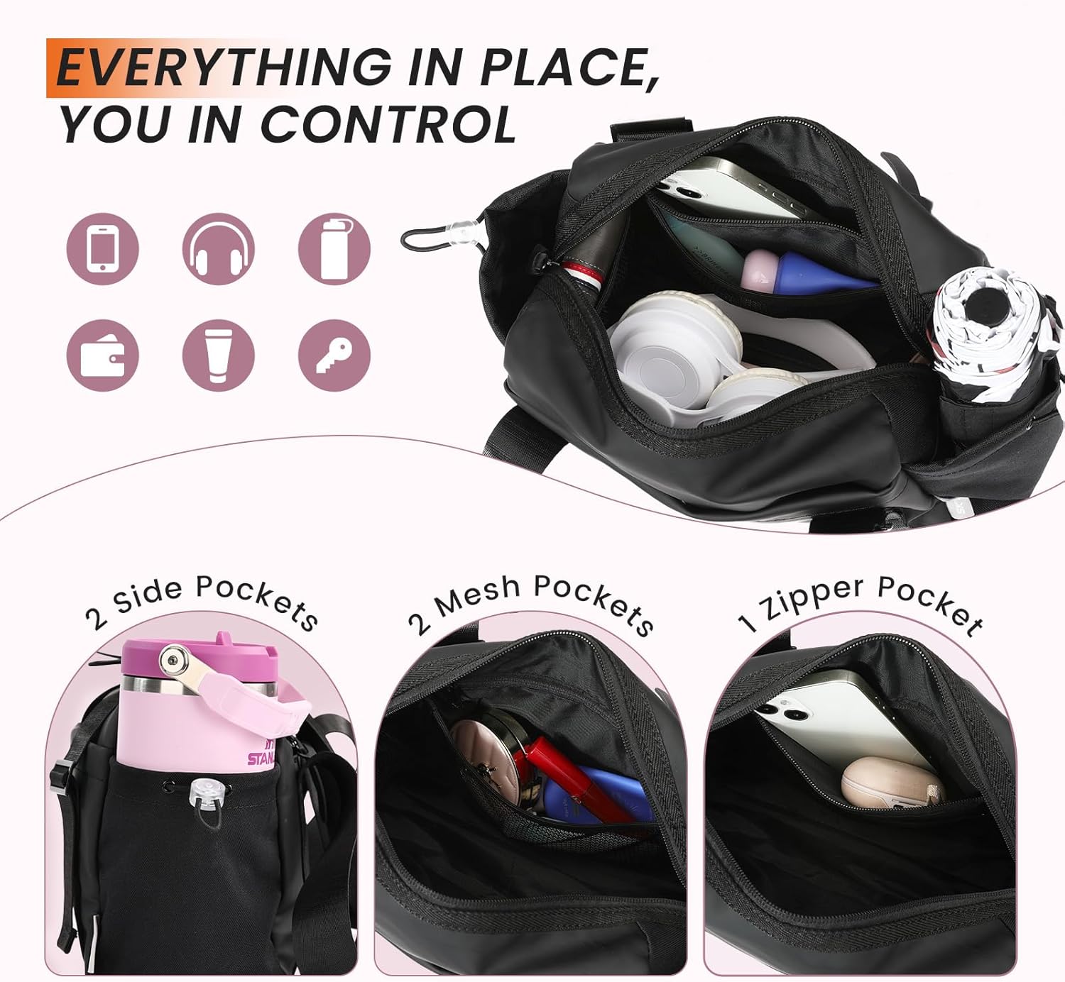 SKYSPER Small Gym Bag for Women - Lightweight Waterproof Mini Tote with Wet Compartment | Stylish Black Duffle for Sport & Commute