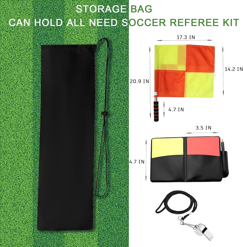 Redgino Soccer Referee Kit - 2 Pcs Checkered Linesman Flags, Red & Yellow Cards, Whistles & Storage Bag