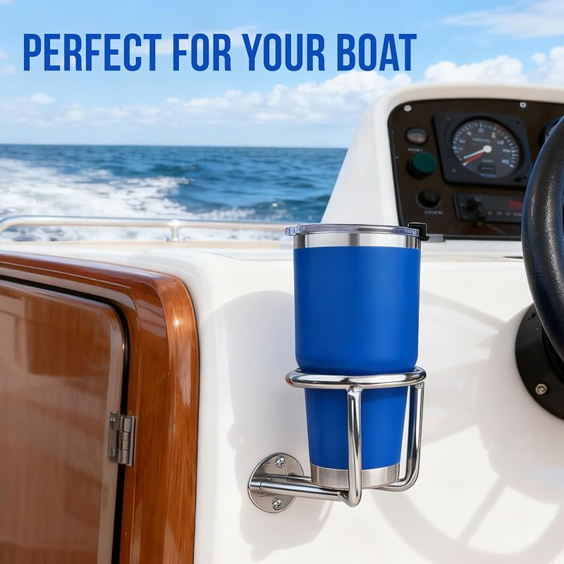 2-Pack Stainless Steel Boat Cup Holder | Ringlike Wall Mount Drink Holder for Marine Use