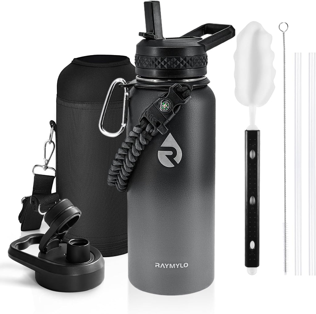 Skiennix Insulated Water Bottle - 32 Oz Triple Wall Vacuum Stainless Steel | Cold for 48 Hrs, Leak Proof, Dark Grey