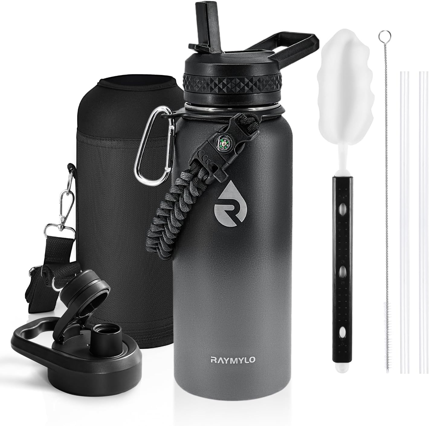 Skiennix Insulated Water Bottle - 32 Oz Triple Wall Vacuum Stainless Steel | Cold for 48 Hrs, Leak Proof, Dark Grey