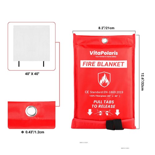 VitaPolaris Heavy-Duty Emergency Fire Blanket, 4 Pack – Fireproof Fiberglass Blanket for Kitchen, Home, Car, Grill, Fireplace, Camping, Heat Shield, Grease Fires, Emergency Fire Suppression