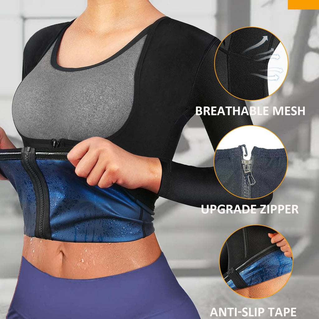 Sauna Suit Shirt for Women Weight Loss Sweat Waist Trainer Vest Workout Compression Tank Top Body Shaper
