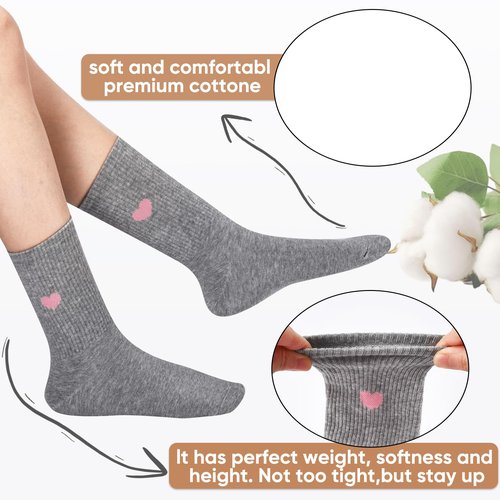 Corlap Women's Cute Cotton Crew Athletic Running Socks - Ankle High, Novelty Fun Heart Design 5-Pairs (Gift Box)
