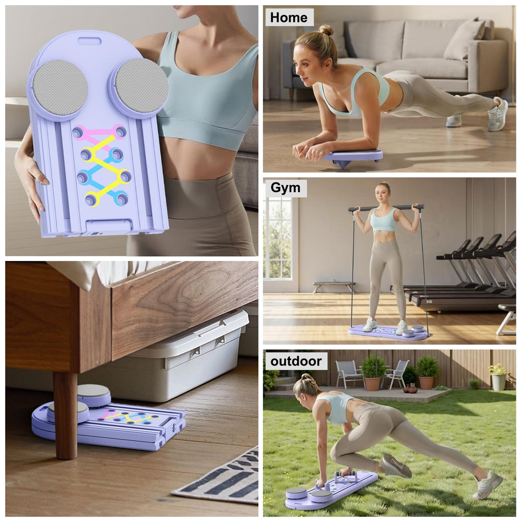 Pilates Board - 2026 Updated Pilates Reformer Machine Set, Multi-Purpose Foldable Pilates Reformer Board for Home, 6 in 1 Pilates Sliding Board (Purple)